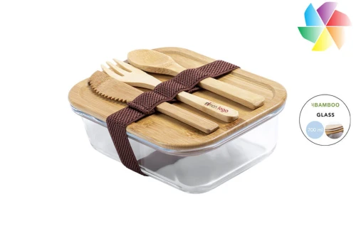 Lunch box personnalisée Bejar boîte repas publicitaire en verre avec couverts 