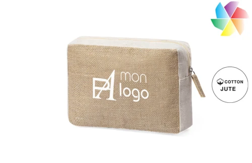 Trousse de toilette publicitaire personnalisée Ringok en jute et coton naturel 