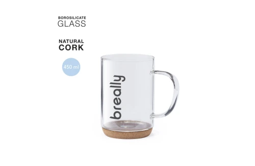 Tasse en verre personnalisée Hindras de 450 ml à base liège