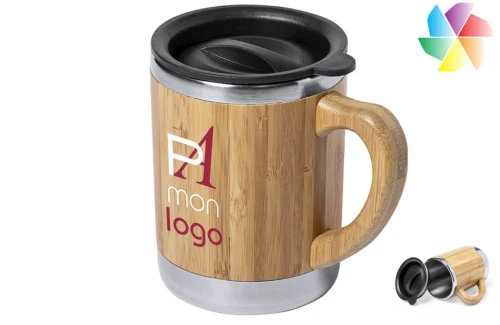 Mug isotherme publicitaire personnalisé Vanatin bambou et acier inoxydable 