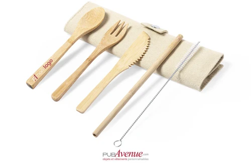 Couverts repas personnalisé Corpax ensemble en bambou naturel