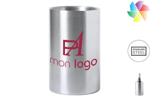 Refroidisseur de bouteilles personnalisé Nohan rafraichisseur publicitaire professionnel en inox gris mat 