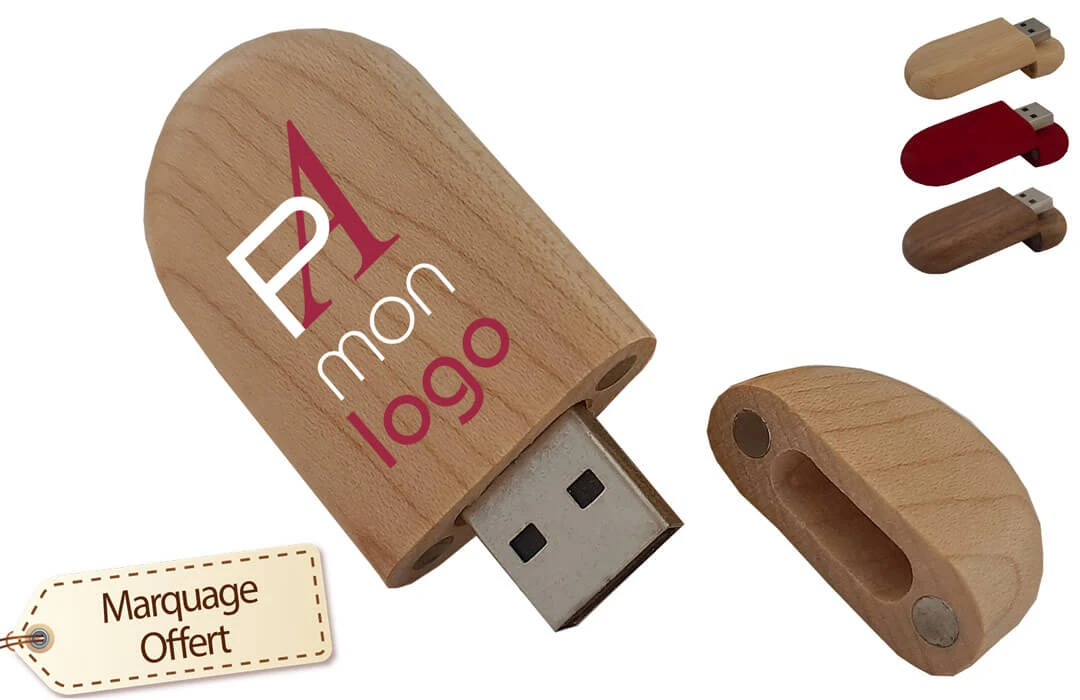 Clé USB personnalisée en bois forme ovale