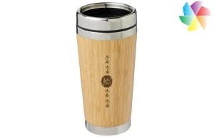 Mug isotherme avec extérieur en bambou de 450ml publicitaire personnalisé 