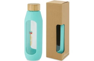 Bouteille personnalisée Tidan en verre borosilicate et grip silicone 600 ml