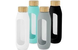 Bouteille personnalisée Tidan en verre borosilicate et grip silicone 600 ml