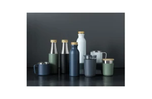 Bouteille isotherme personnalisée acier inoxydable et couvercle bambou 540 ml