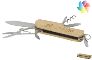 Couteau de poche multifonctions en bois à 7 fonctions publicitaire personnalisé 