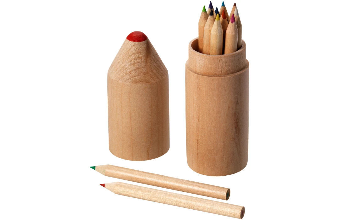 Boîte 12 crayons de couleur en bois publicitaire personnalisée Bossy