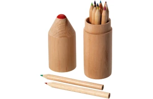 Boîte en forme de crayon avec 12 crayons de couleur en bois