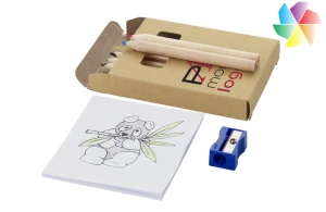 Boite crayons de couleur avec taille-crayon et bloc coloriage publicitaire personnalisé 