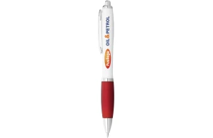 Stylo publicitaire Nash à corps blanc et grip coloré