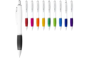 Stylo publicitaire Nash à corps blanc et grip coloré
