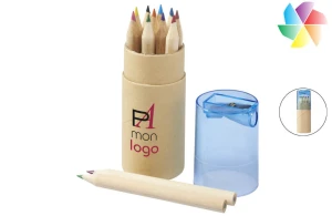 Boite à crayons de couleur avec taille-crayon publicitaire personnalisée 
