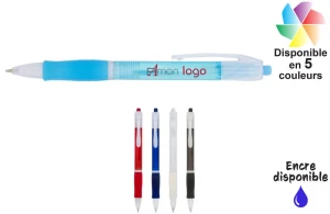 Stylo publicitaire personnalisé Trim corps transparent coloré à grip caoutchouc 