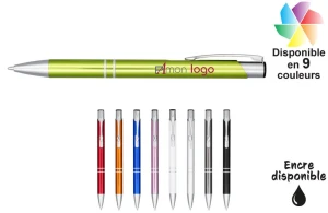 Stylo rétractable en aluminium anodisé à encre noir Moneta