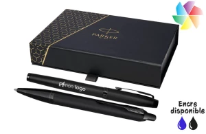 Parure de stylo Parker personnalisable avec roller et stylo bille achromatiques 