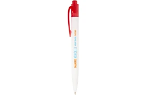 Stylo publicitaire blanc et clip coloré Thalaasa en plastique océanique
