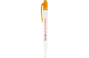 Stylo publicitaire blanc et clip coloré Thalaasa en plastique océanique