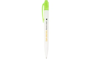 Stylo publicitaire blanc et clip coloré Thalaasa en plastique océanique