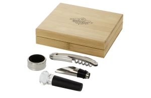 Coffret à vin personnalisé Syrat 4 pièces en bois en bambou