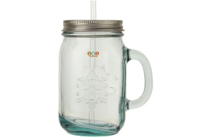 Verre bocal recyclé avec paille 550 ml