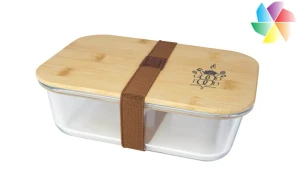 Boîte repas personnalisée oby lunch box publicitaire en verre avec couvercle bambou 