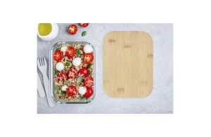 Boîte repas personnalisée oby lunch box en verre avec couvercle bambou