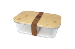 Boîte repas personnalisée oby lunch box en verre avec couvercle bambou