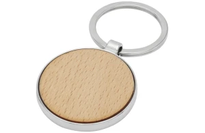 Porte-clés rond personnalisé en métal et bois de hêtre Moreno