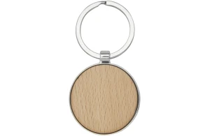 Porte-clés rond personnalisé en métal et bois de hêtre Moreno