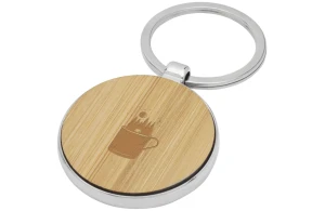 Porte-clés personnalisé rond en métal et bambou Nino