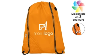 Sac à dos cordon publicitaire personnalisé avec 2 poches avant en maille filet 