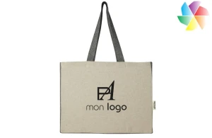 Sac shopping en coton recyclé à soufflets contrastés publicitaire personnalisé 