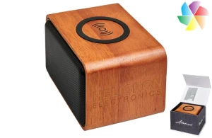 Enceinte Bluetooth® Wooden avec chargeur à induction publicitaire personnalisée 