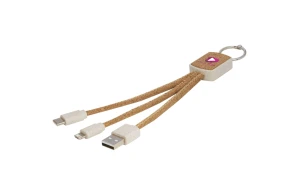 Câble de charge personnalisé 3-en-1 en paille de blé et liège