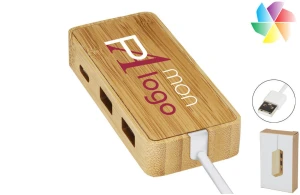 Hub USB  personnalisé en bambou 2 ports USB-A et un port Type-C 