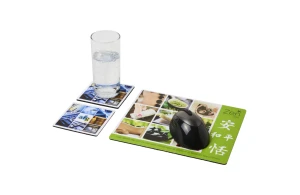 Set de tapis de souris personnalisé et dessous de verre carré Q-Mat®