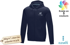 Veste à capuche full zip personnalisée certifié recyclé bio pour homme 