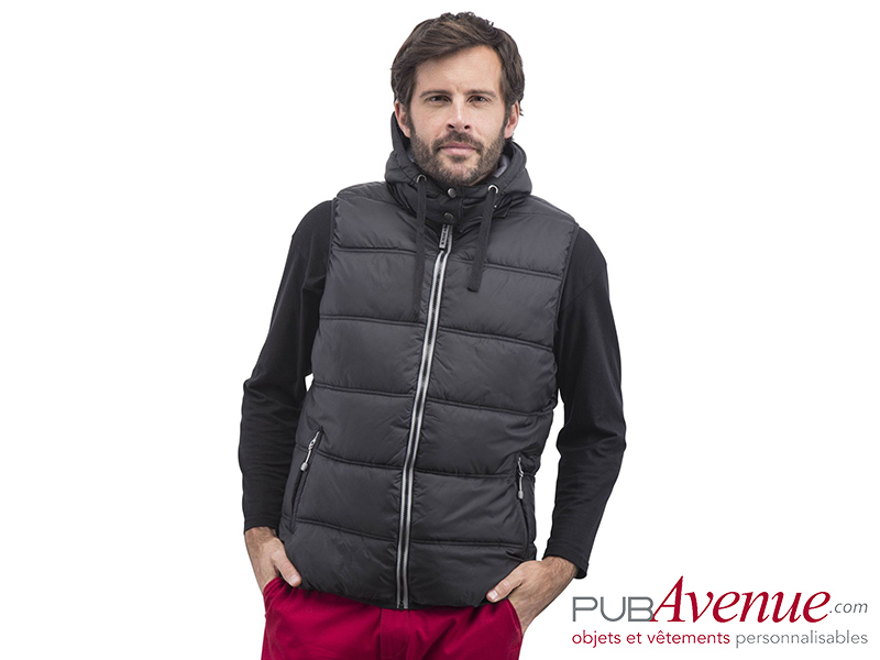 Bodywarmer capuche sans manche personnalisé homme Bodywarmer capuche sans manche personnalisé homme