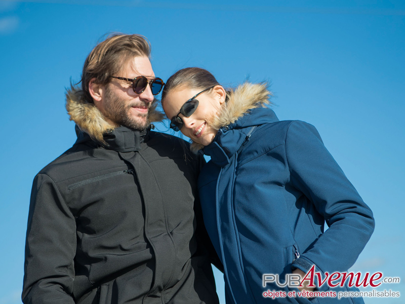 Softshell homme publicitaire capuche fourrure Softshell homme publicitaire capuche fourrure