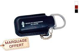 Clé USB publicitaire personnalisée pochette cuir et chaîne métal 
