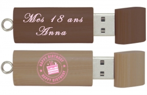 Clé USB personnalisée anniversaire bois cadeau invités