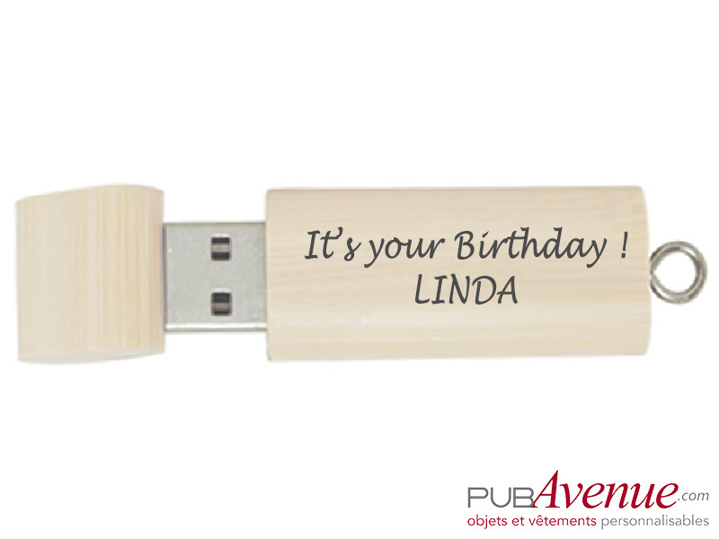 Clé USB personnalisée anniversaire bois à graver pour cadeau