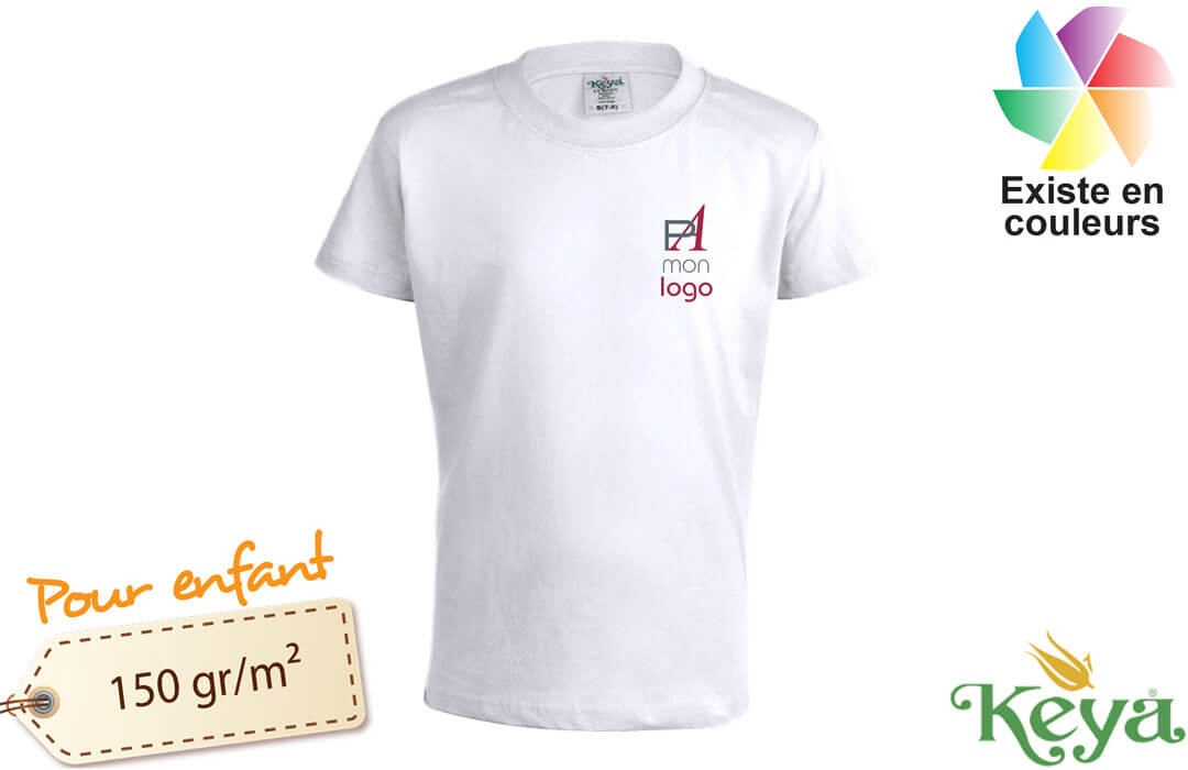 Tee shirt promotionnel keya 150 blanc pour enfant