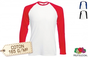 Tee-shirt Baseball manches longues Fruit of the Loom 165 gr/m² 