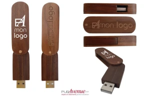 Clé USB personnalisée en bois avec clip rotatif