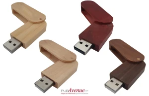 Clé USB personnalisée en bois avec clip rotatif