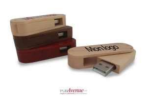 Clé USB personnalisée en bois avec clip rotatif