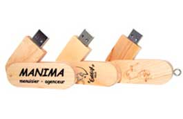 Clé USB personnalisée en bois avec clip rotatif